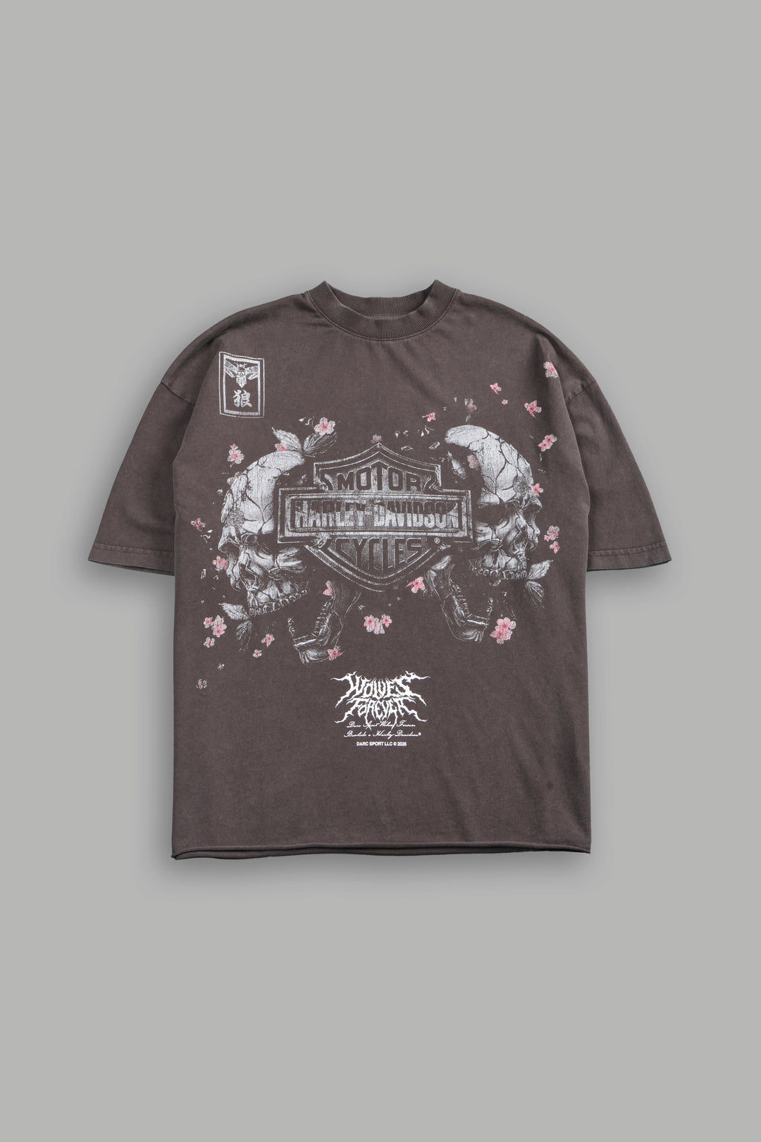 Shattered Bushido Grunge Mid Length Raw Hem Tee in Darc Brown