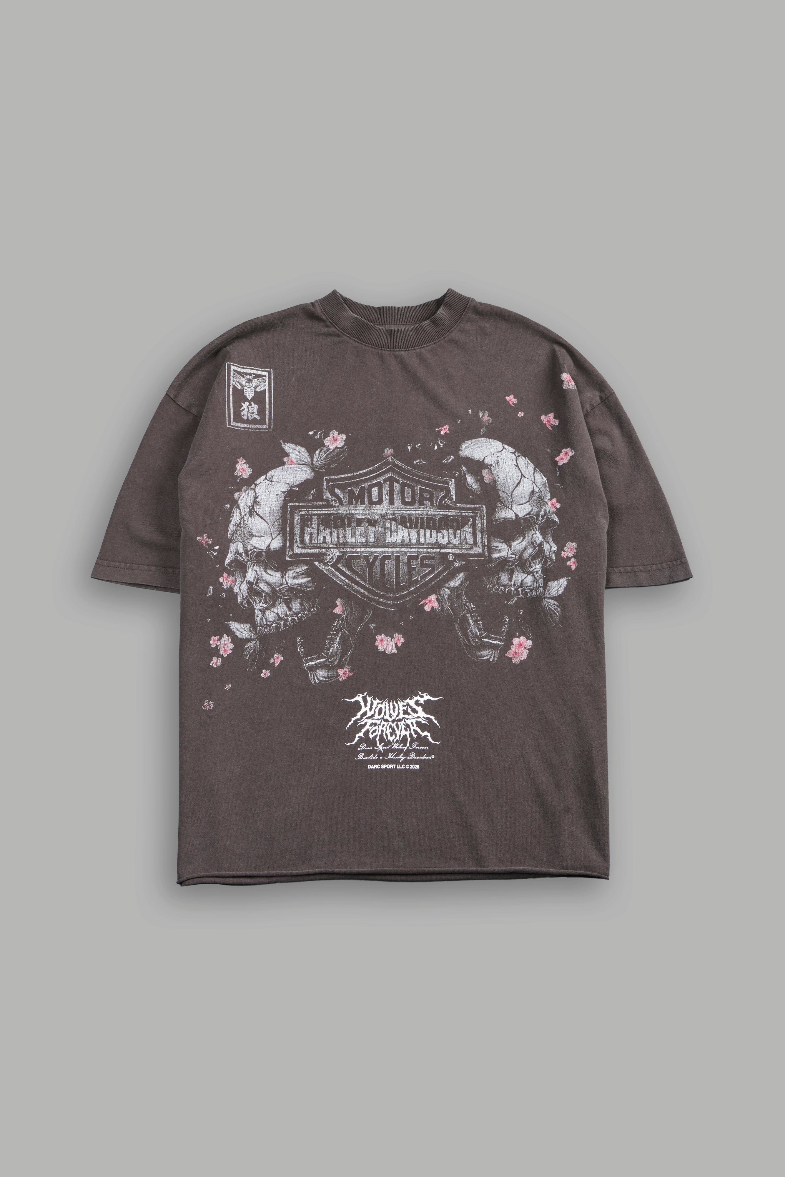 Shattered Bushido Grunge Mid Length Raw Hem Tee in Darc Brown