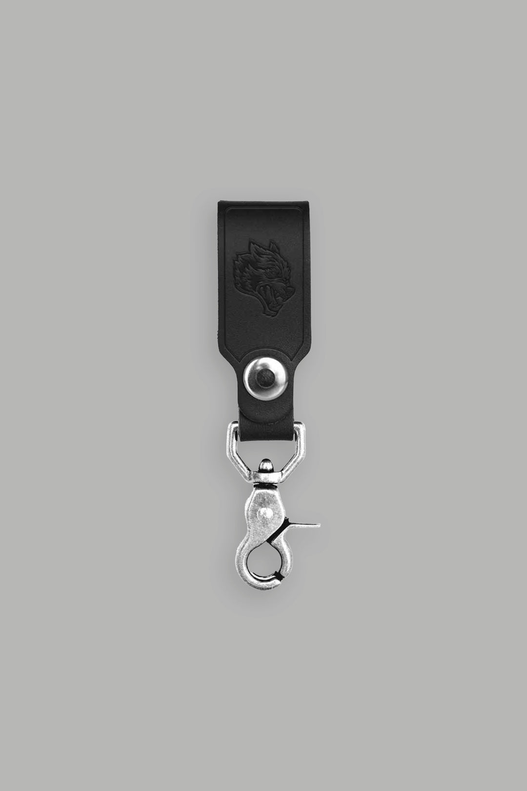 Wolf Head Leather Loop Keychain in Black