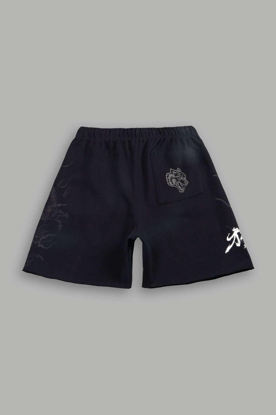 Kokuryu Grunge Oversized Raw Hem Post Lounge Sweat Shorts in Black