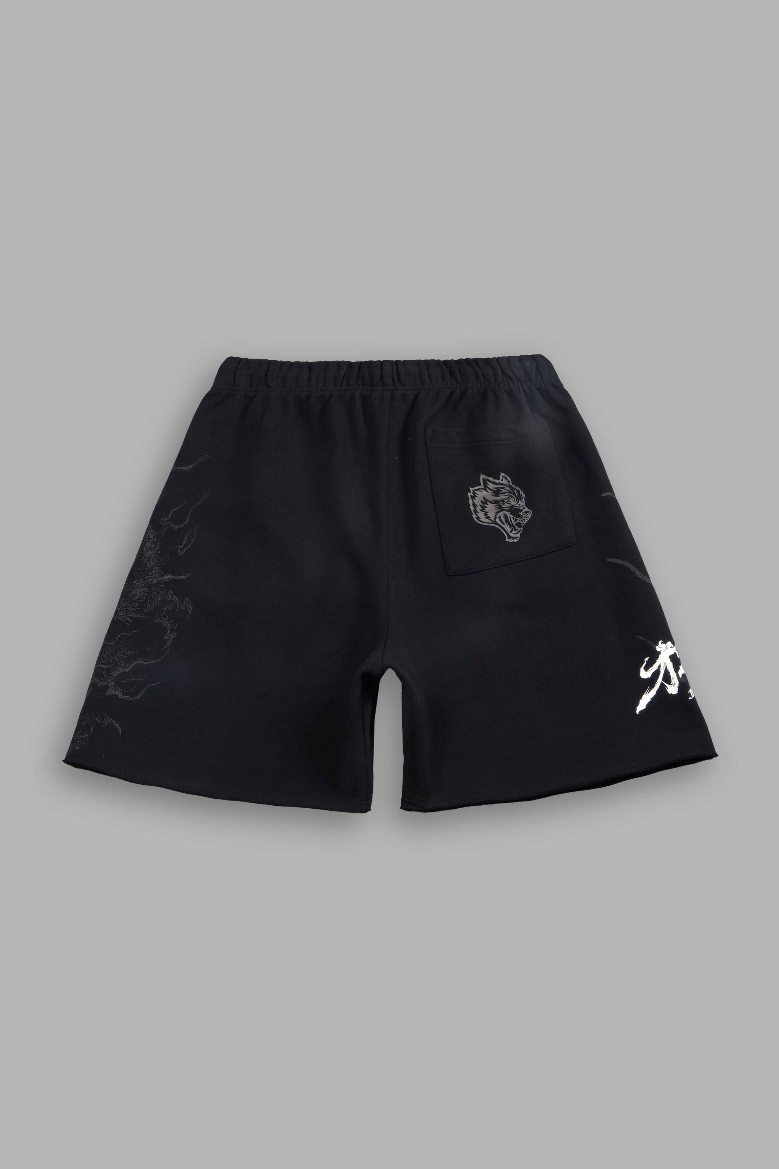 Kokuryu Grunge Oversized Raw Hem Post Lounge Sweat Shorts in Black