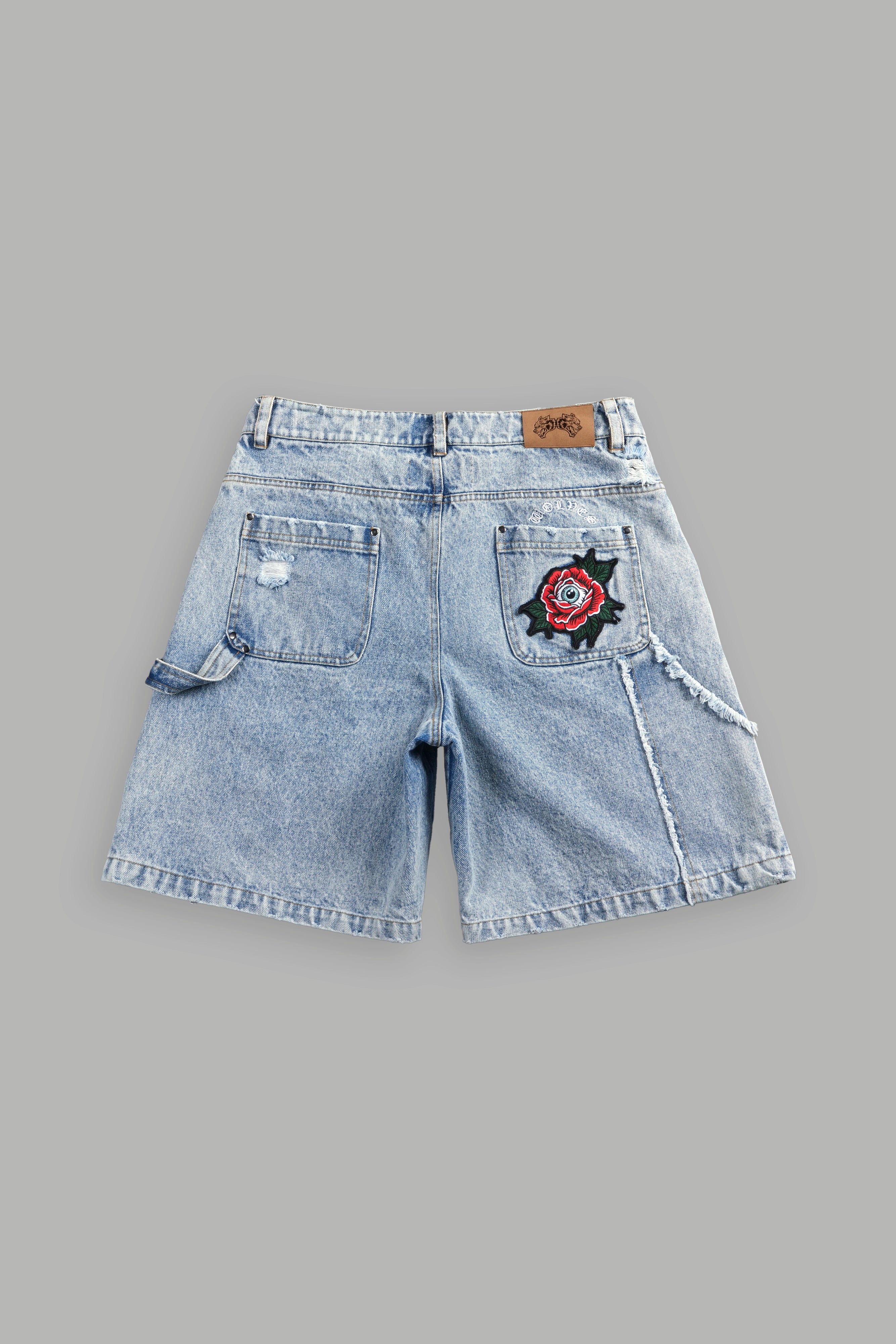 Darc Vice Distressed Denim Carpenter Shorts in Light Wash