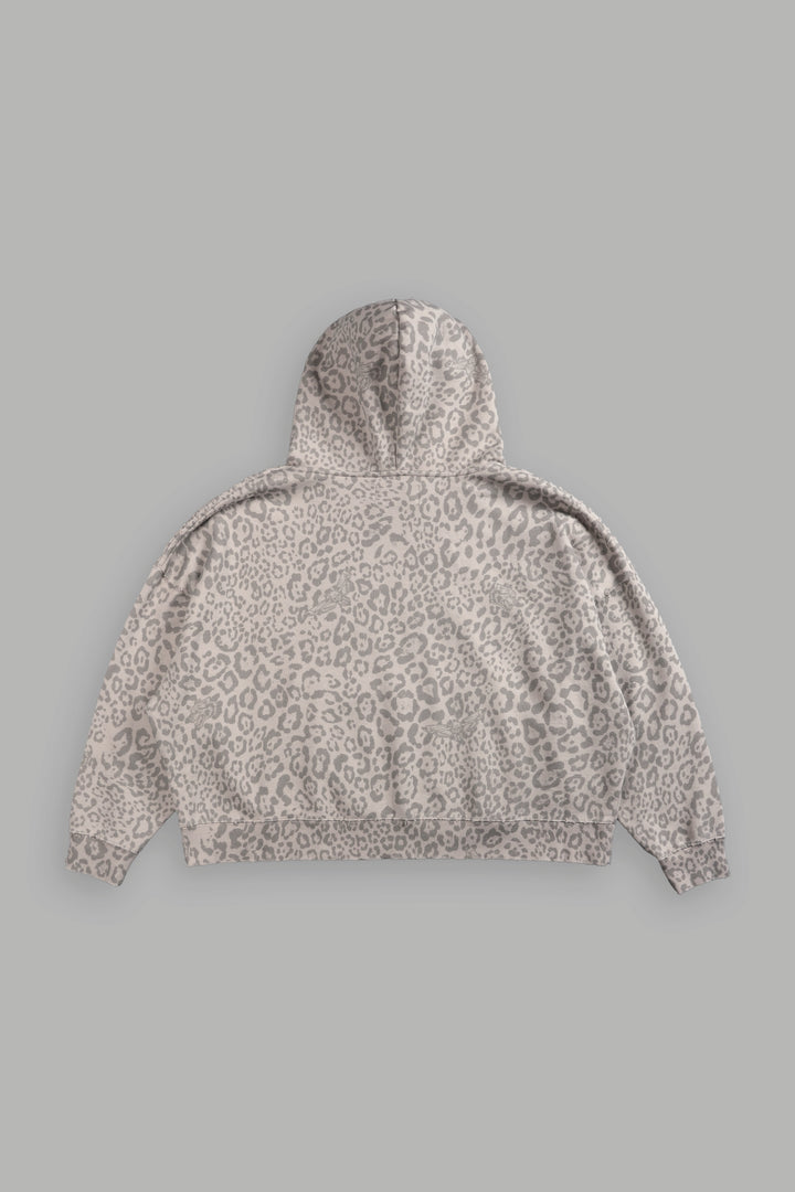 Forged From Iron Applique Destroyed Grunge Gage Box Cut Hoodie in Clay Leopard