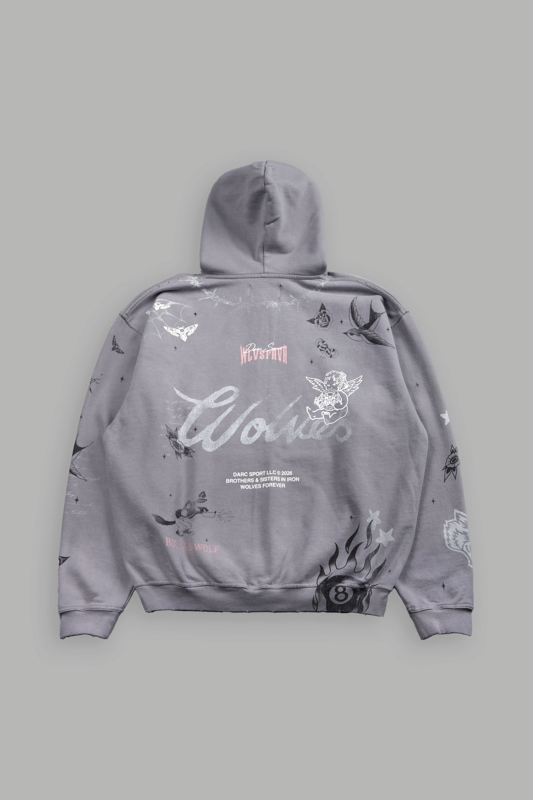 Big Bad Wolves Grunge Moatis Zip Hoodie in Dove Gray Drift Wash