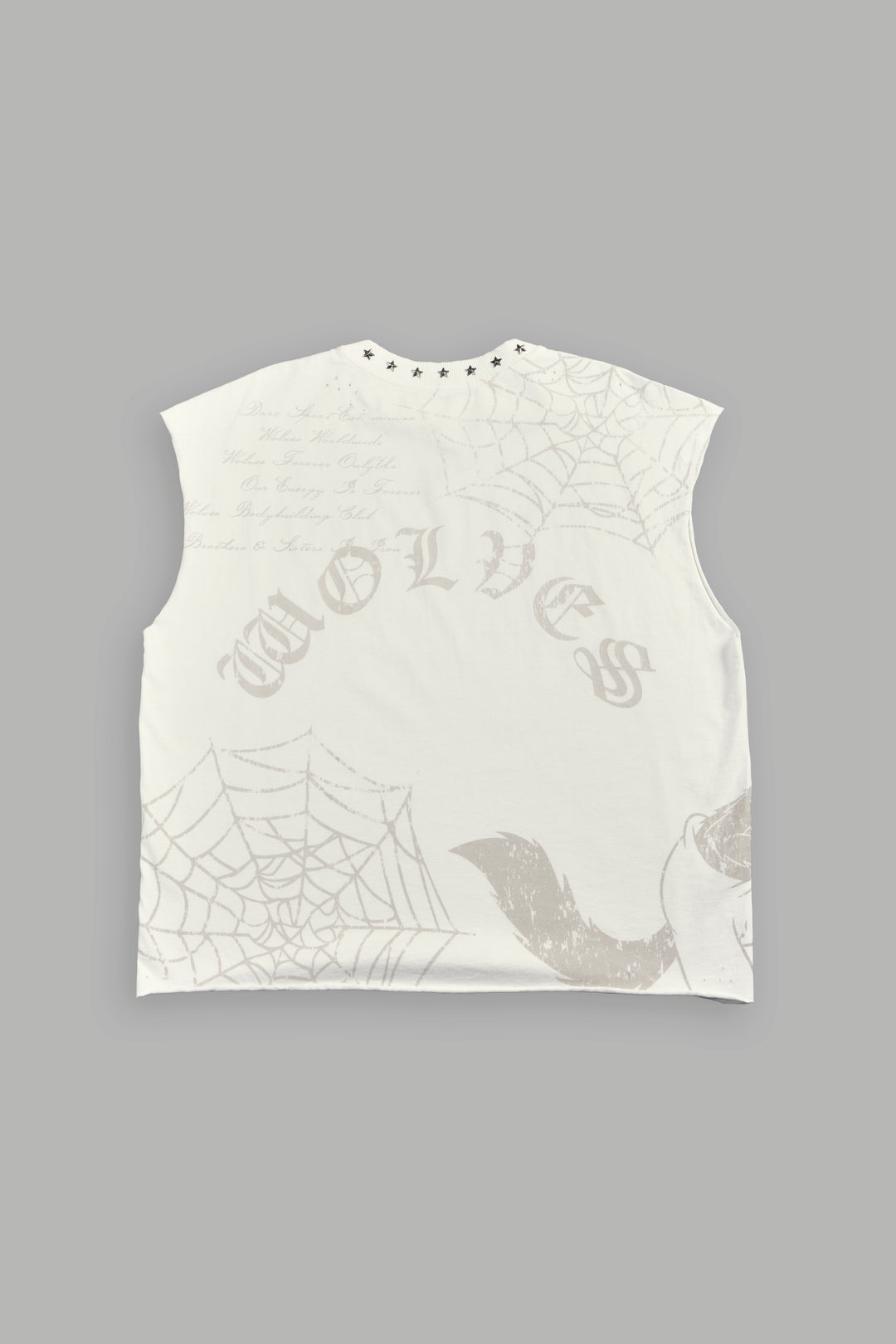 Big & Bad Distressed Grunge Mid Length Raw Hem Muscle Tee in Cream