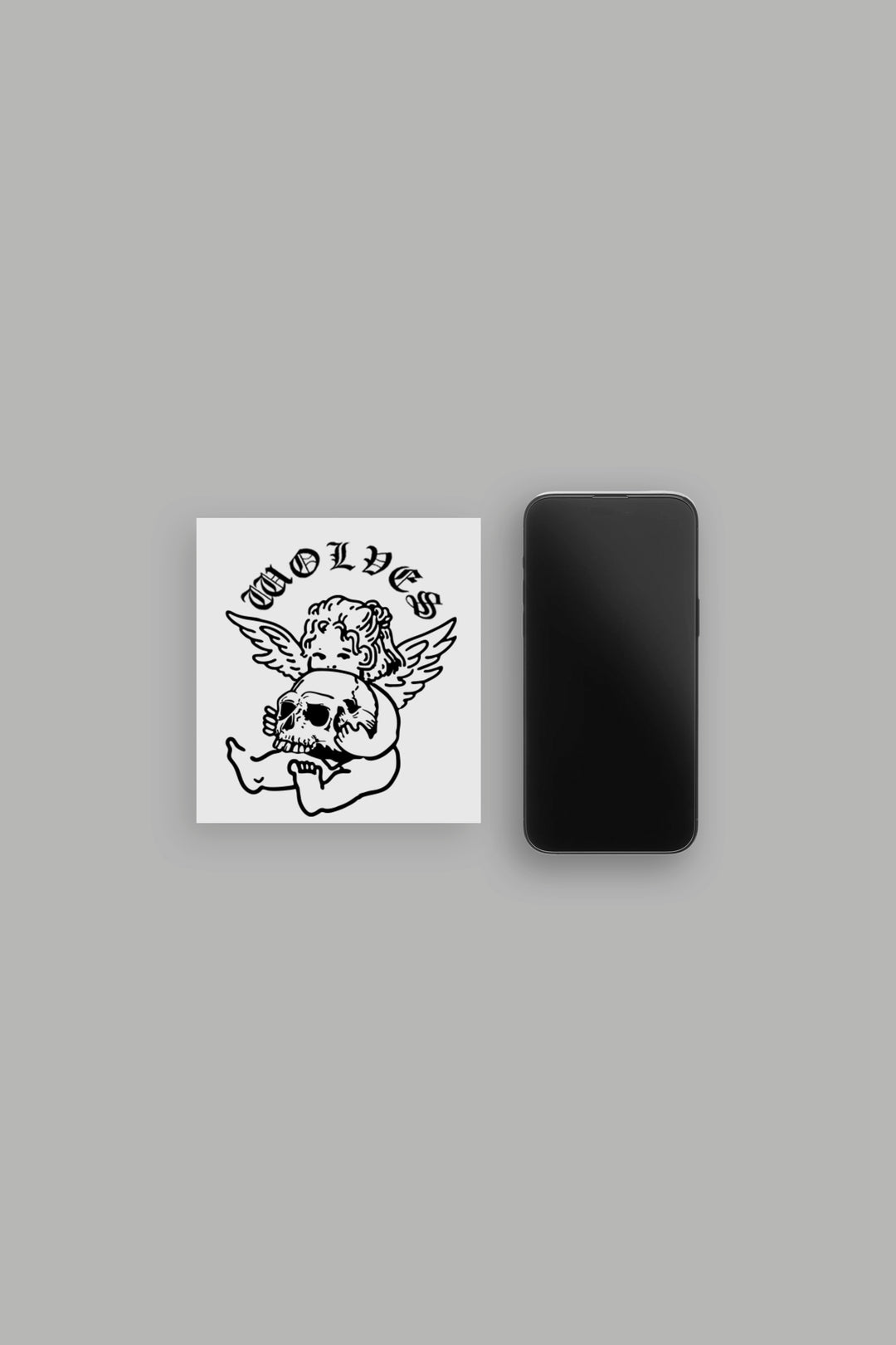 Cherub and the Skull Small Sticker in Black