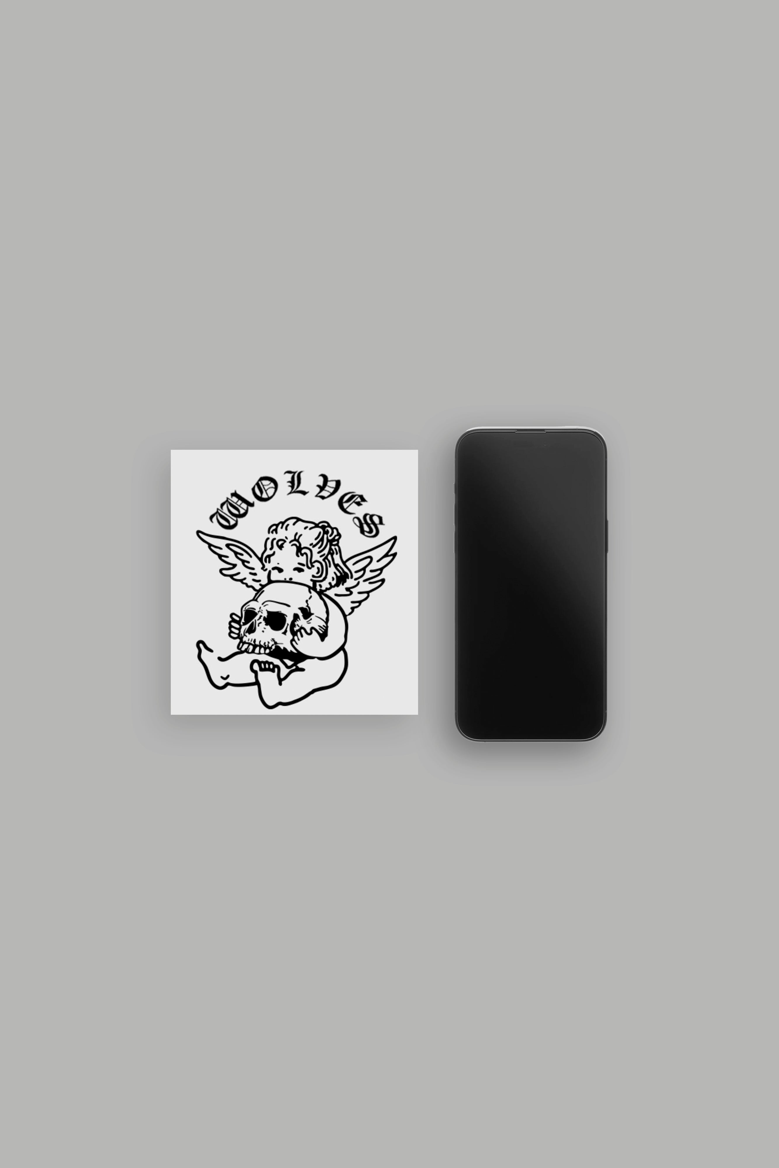 Cherub and the Skull Small Sticker in Black