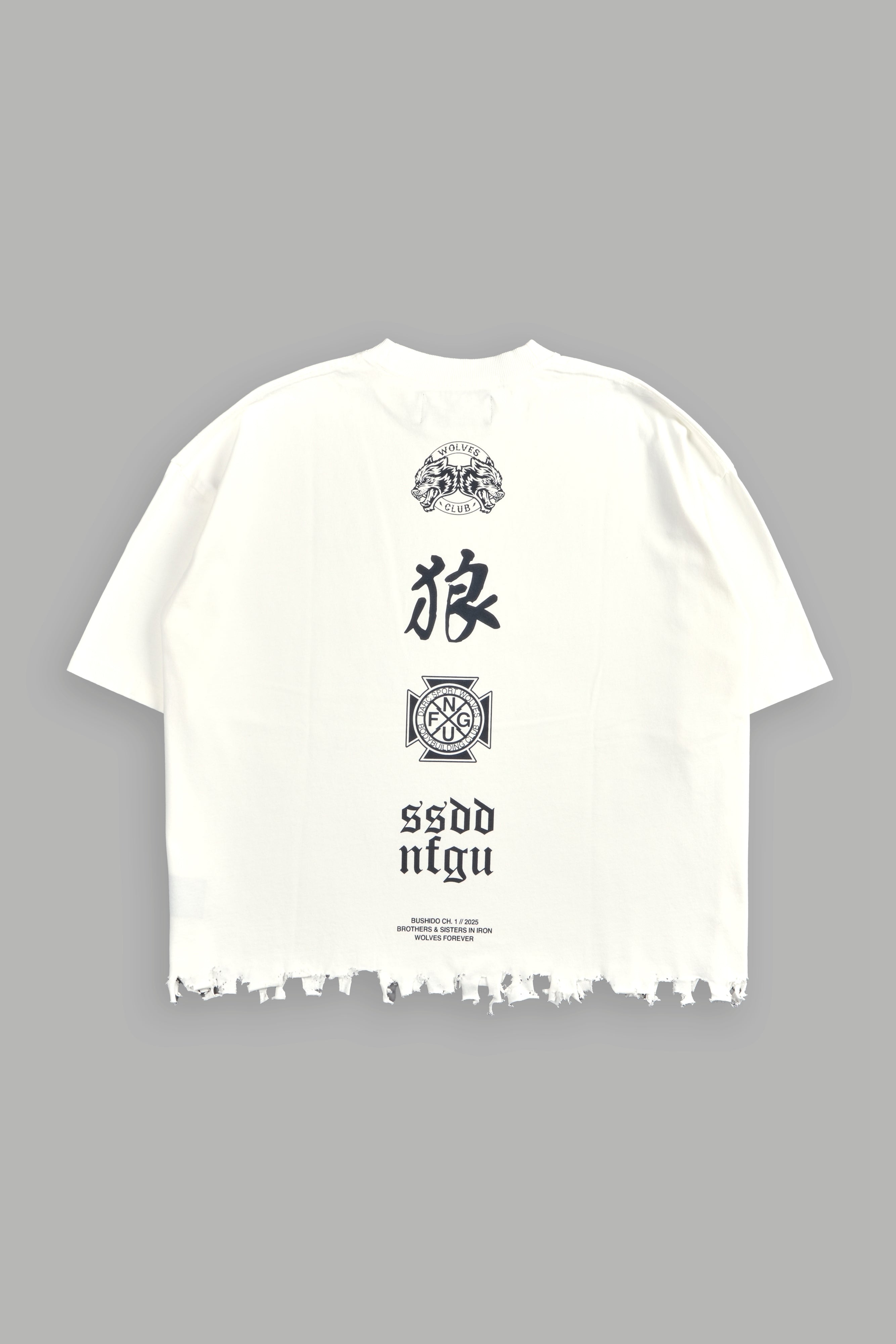 Wolves Flame Destroyed Grunge "Box Cut" Tee in Cream
