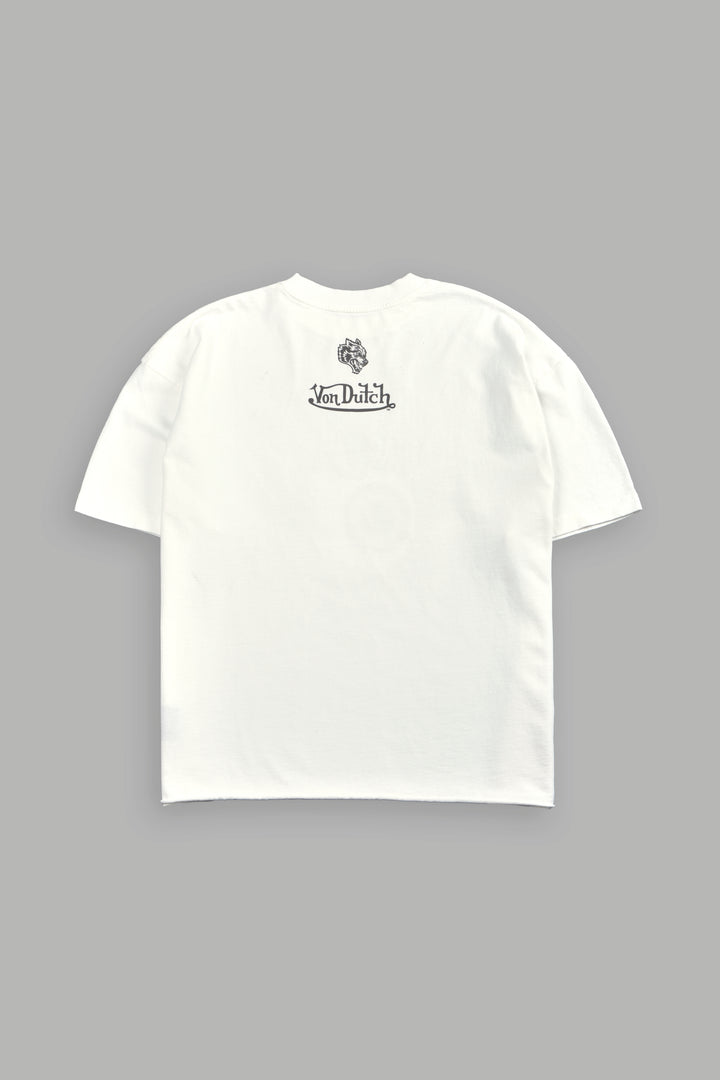 Flight Club V2 Grunge Mid Length Raw Hem Tee in Cream