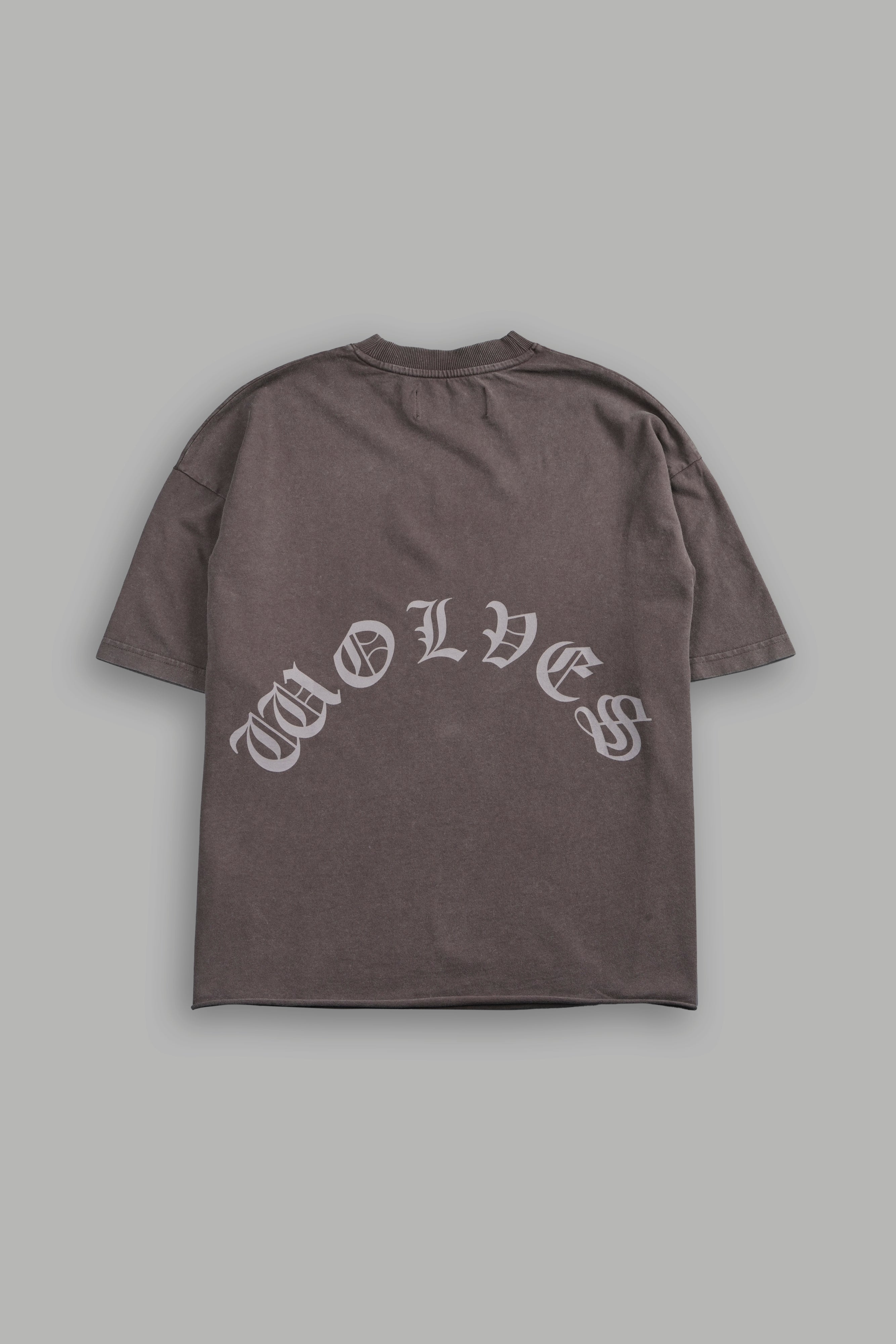 Shattered Bushido Grunge Mid Length Raw Hem Tee in Darc Brown