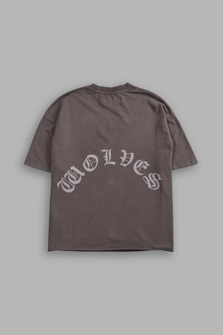 Shattered Bushido Grunge Mid Length Raw Hem Tee in Darc Brown