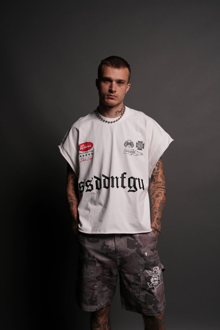 Us Forever Grunge Cut-Off Tee in Cream