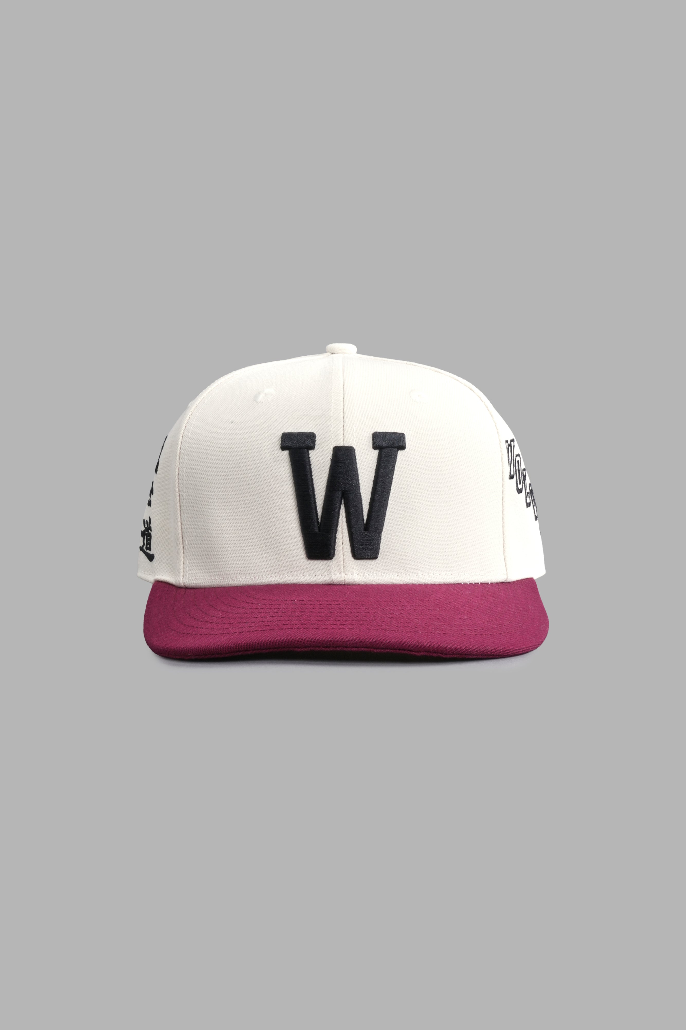 "W" Bushido Fitted Hat in Cream/Cherry Red