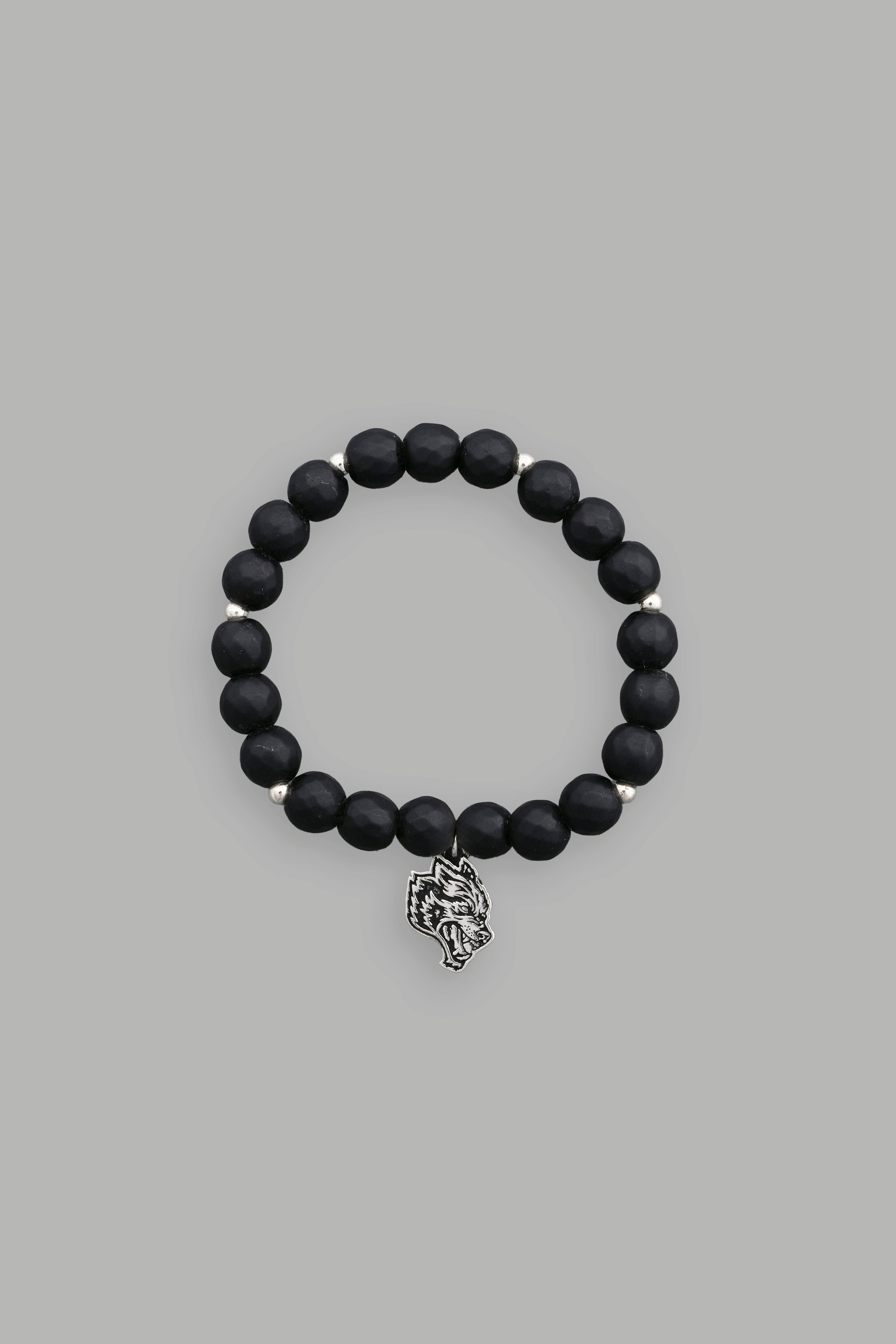 Wolf Head Pendant She Bracelet in Black