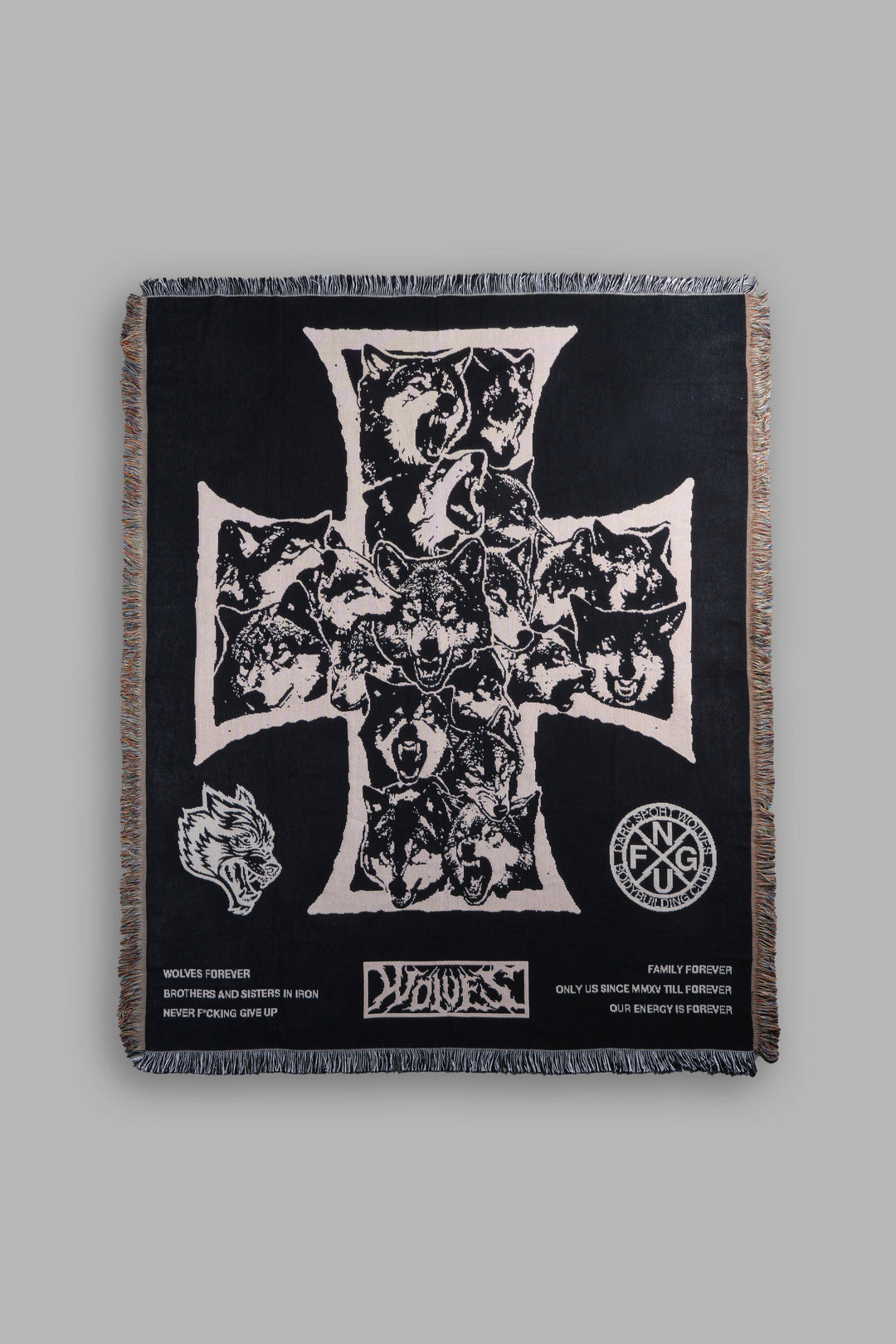 Iron Wolf Pack Tapestry Blanket in Black