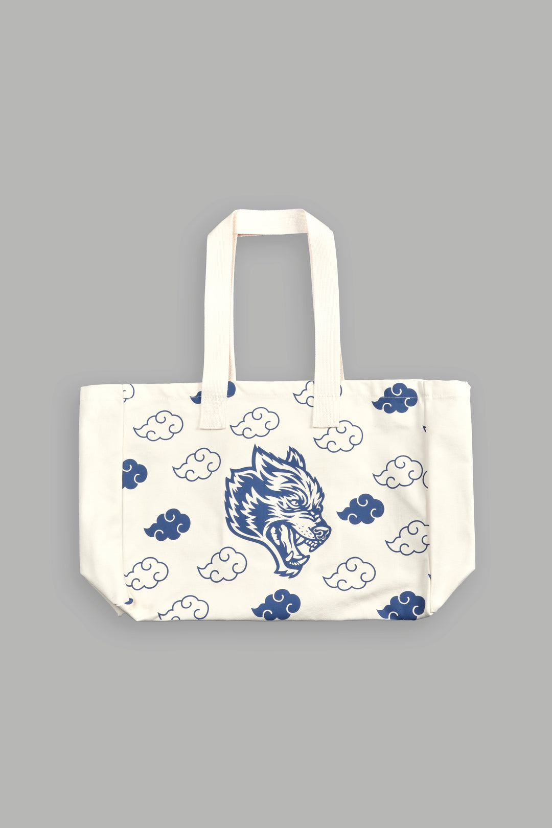 Wolf Clouds Canvas Tote in Cream/Blue
