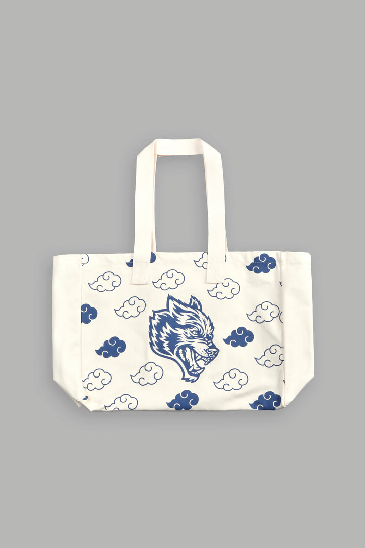 Wolf Clouds Canvas Tote in Cream/Blue
