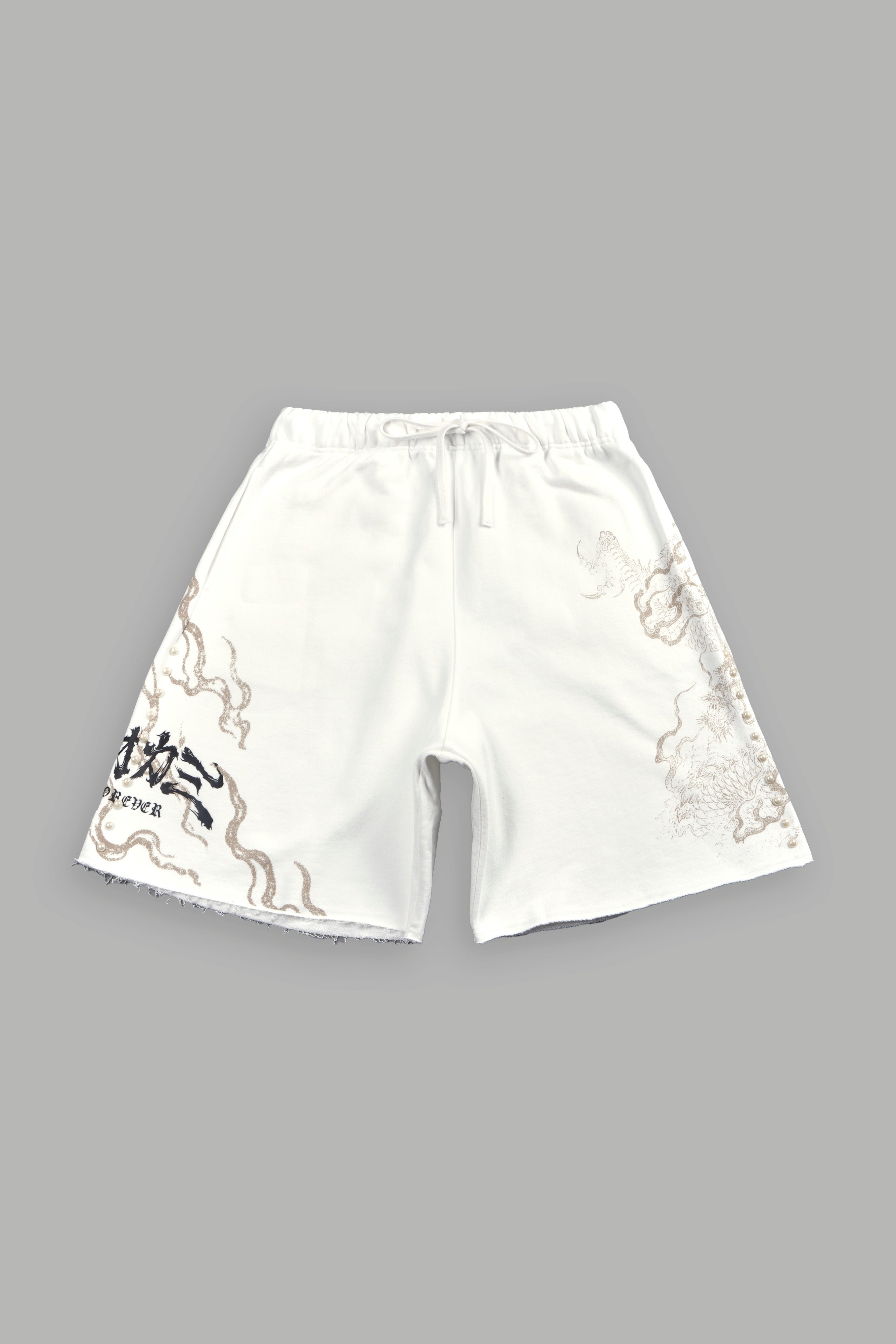 Kokuryu Grunge Oversized Raw Hem Post Lounge Sweat Shorts in Cream
