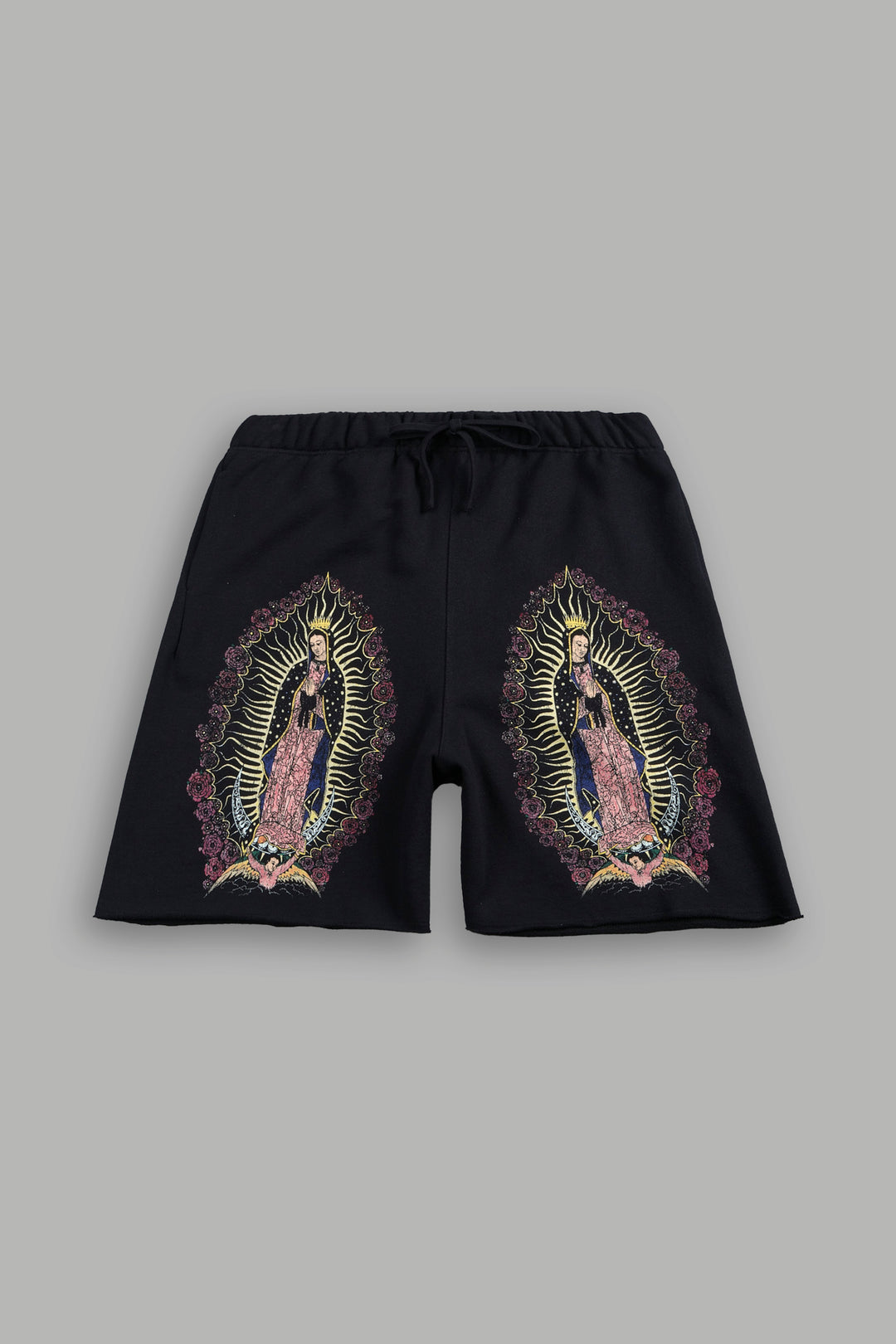 Dama De Las Rosas Grunge Oversized Raw Hem Post Lounge Sweat Shorts In Black