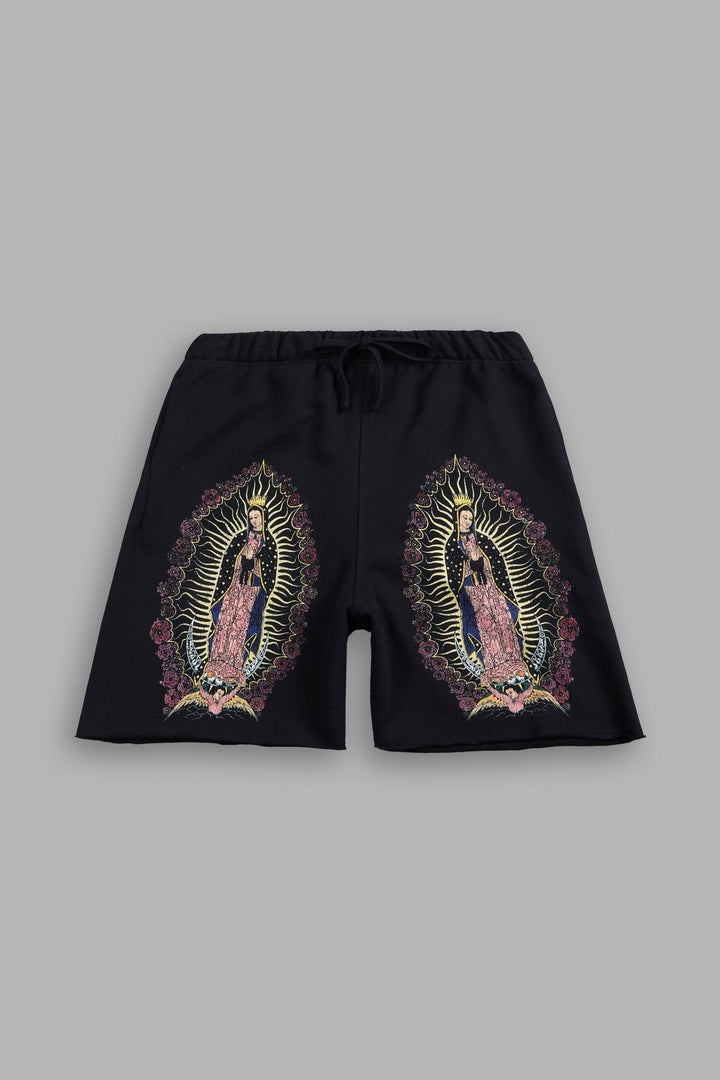 Dama De Las Rosas Grunge Oversized Raw Hem Post Lounge Sweat Shorts In Black