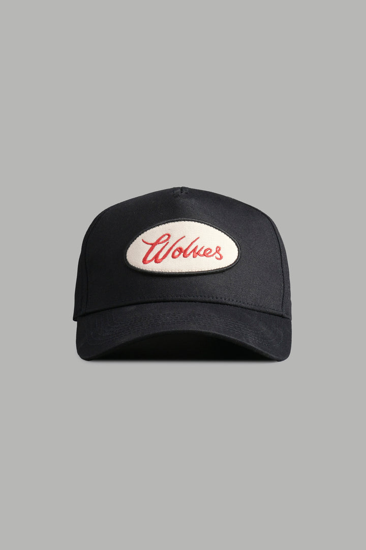 Wolves Script 5 Panel Hat in Black
