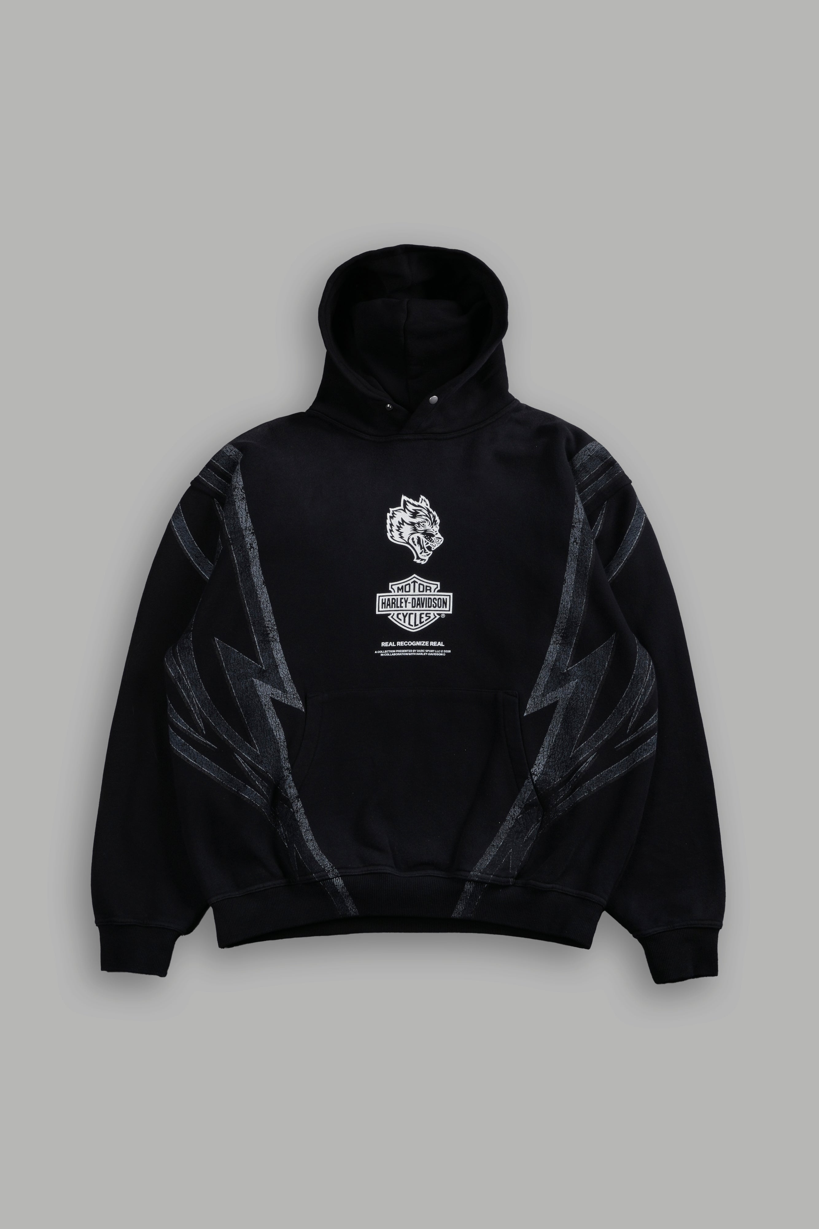 Real Recognize Real Unisex "Pierce" Hoodie in Black Drift Wash