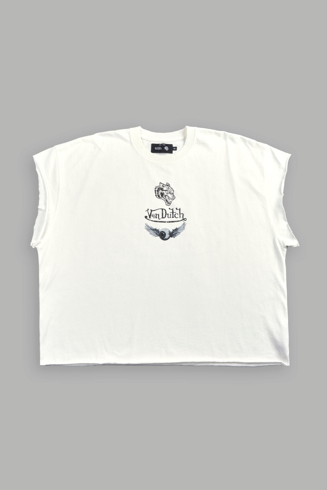 Take-Off Grunge Cut-Off Mid-Length Raw Hem Tee in Cream