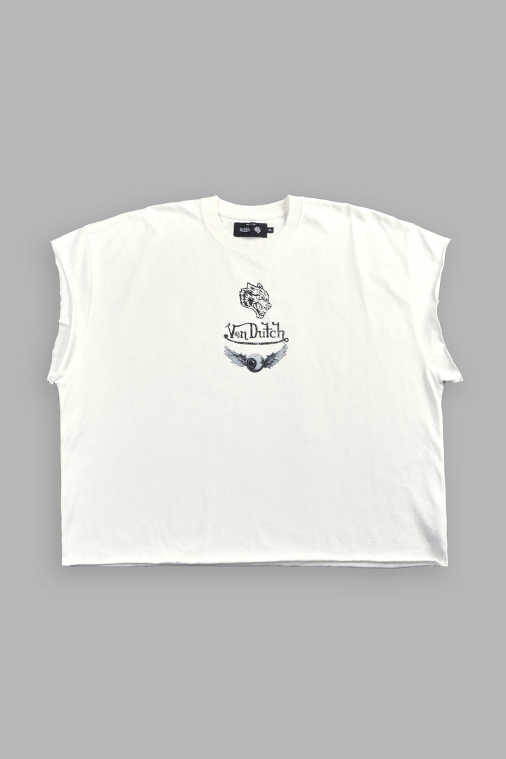 Take-Off Grunge Cut-Off Mid-Length Raw Hem Tee in Cream