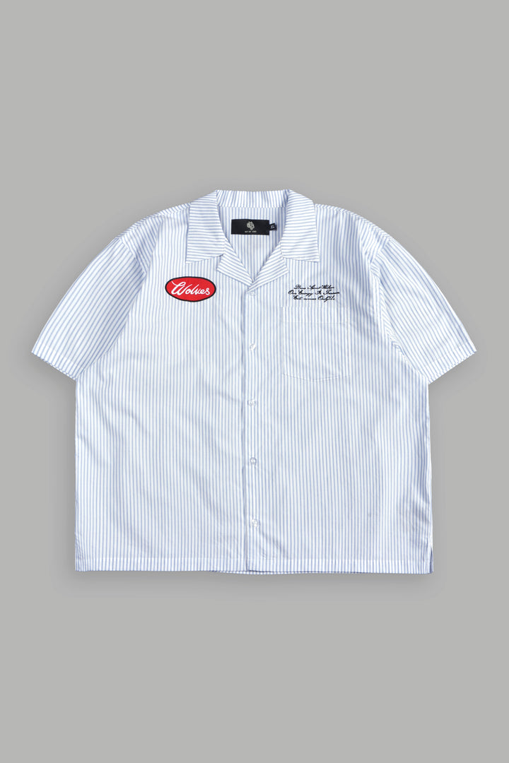 Ride With Us Dalton Mid Length Button Up in White/Blue