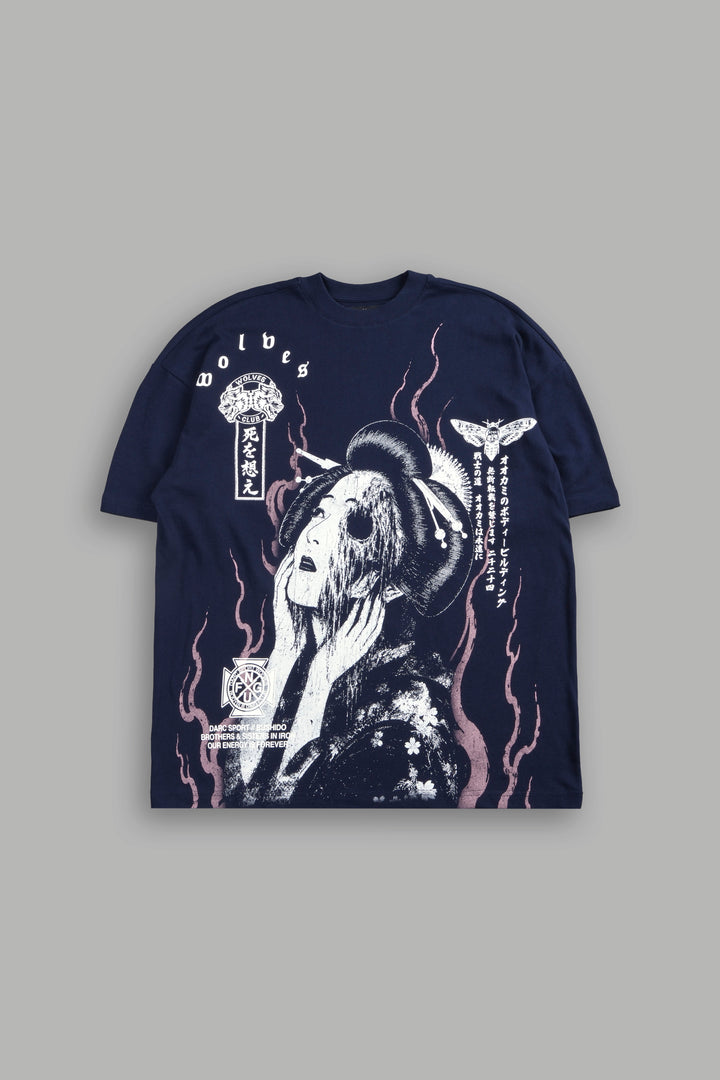 Mourning Flame Premium Oversized Tee in Navy