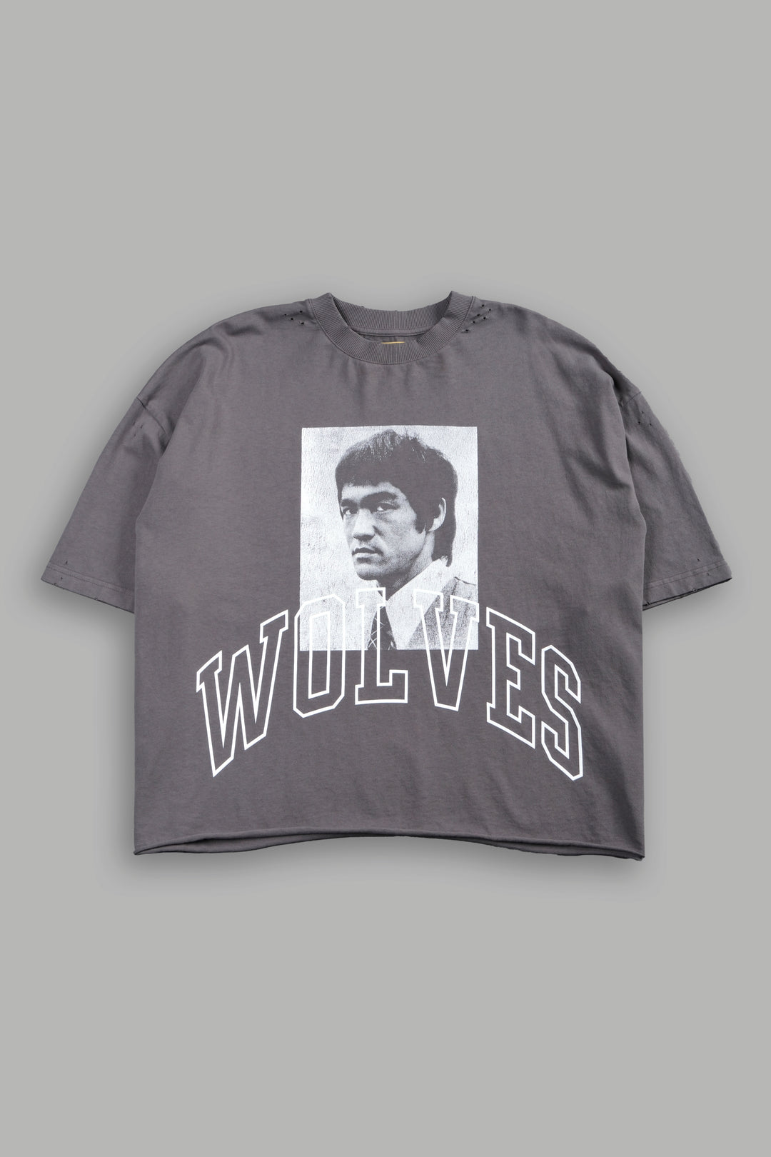 Bruce Lee Forever Distressed Grunge Box Cut Tee V2 in Slate Gray