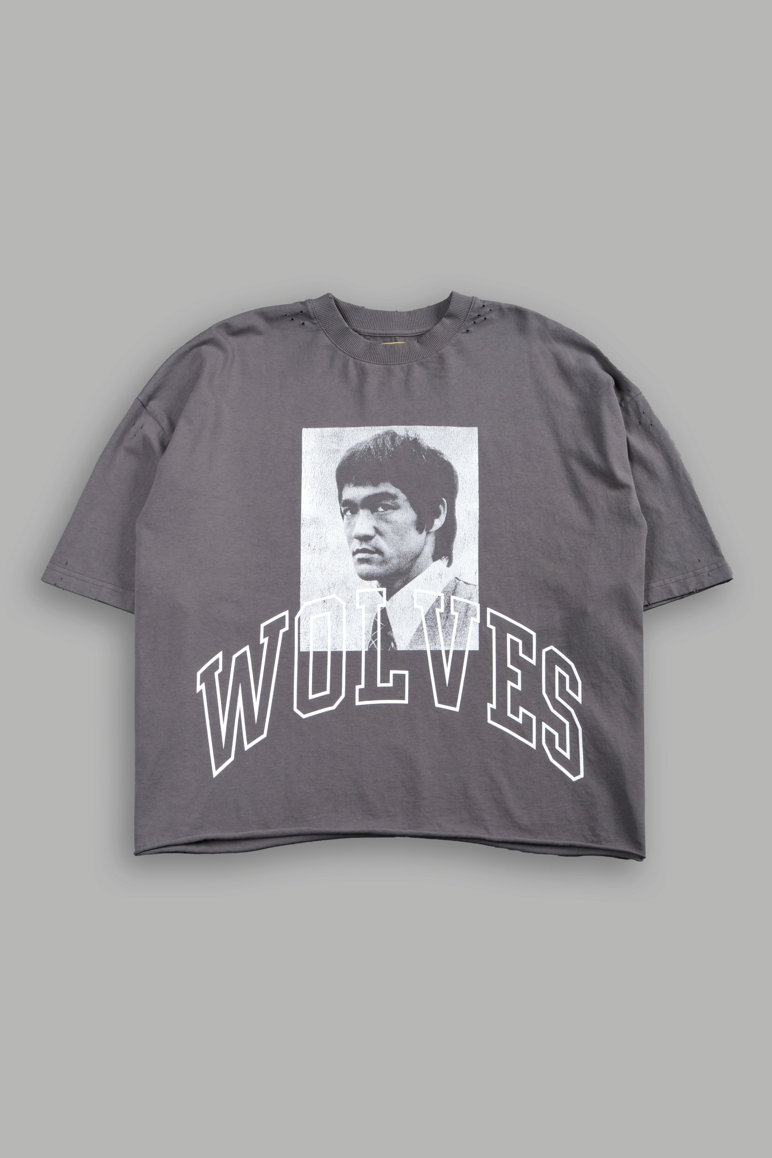 Bruce Lee Forever Distressed Grunge Box Cut Tee V2 in Slate Gray