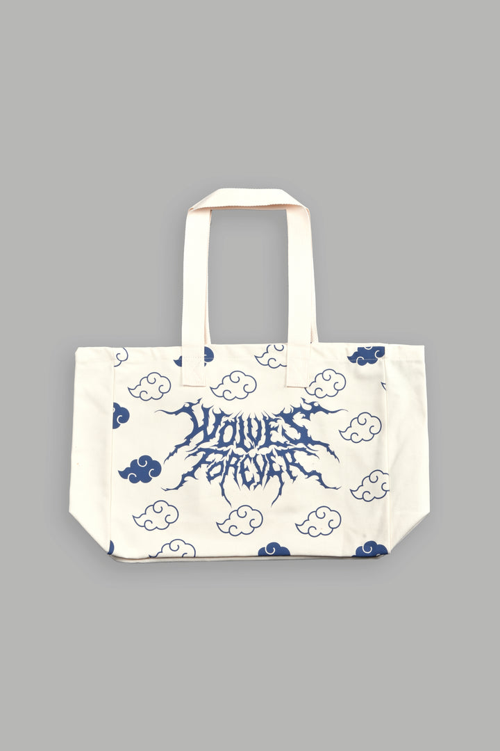 Wolf Clouds Canvas Tote in Cream/Blue