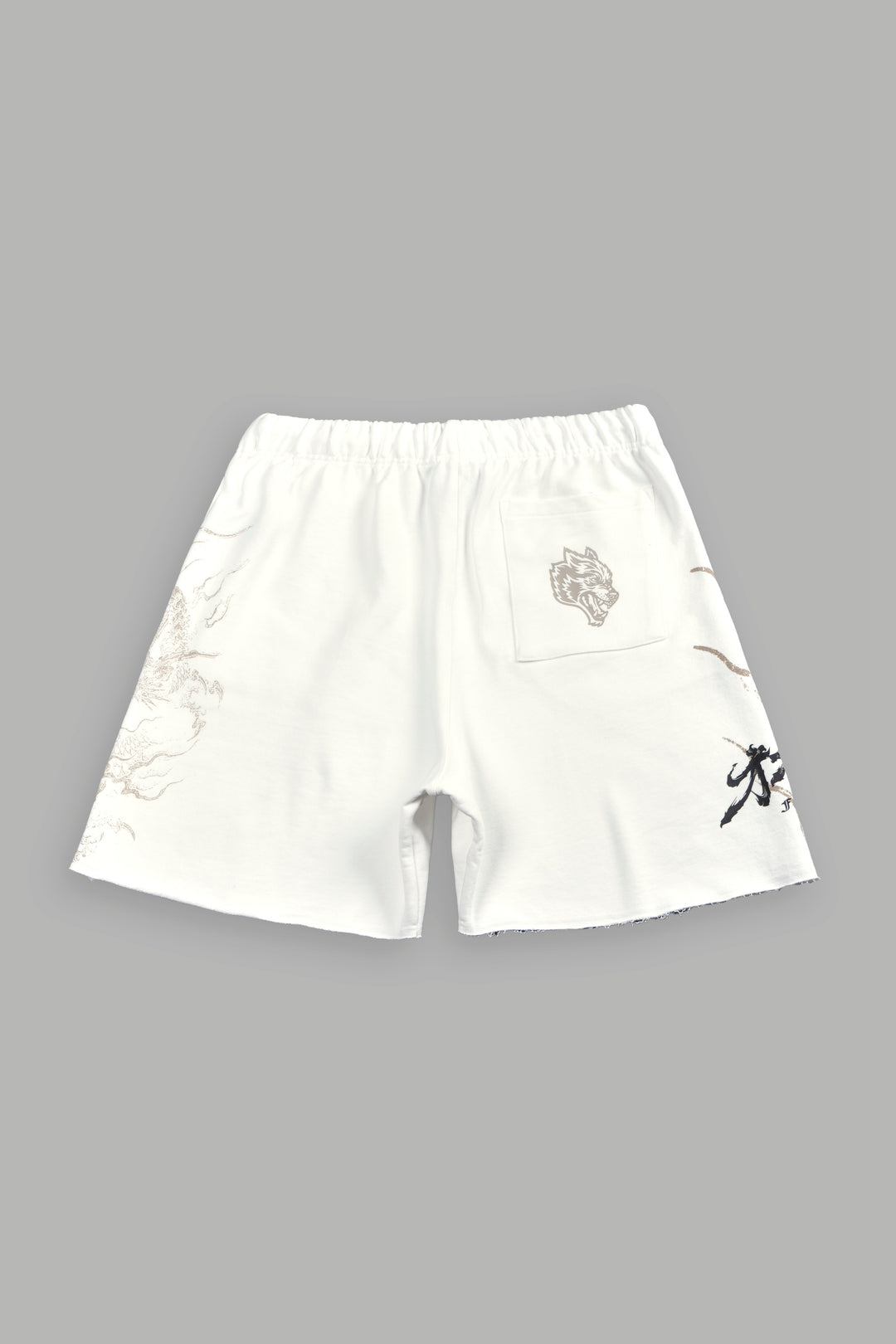 Kokuryu Grunge Oversized Raw Hem Post Lounge Sweat Shorts in Cream