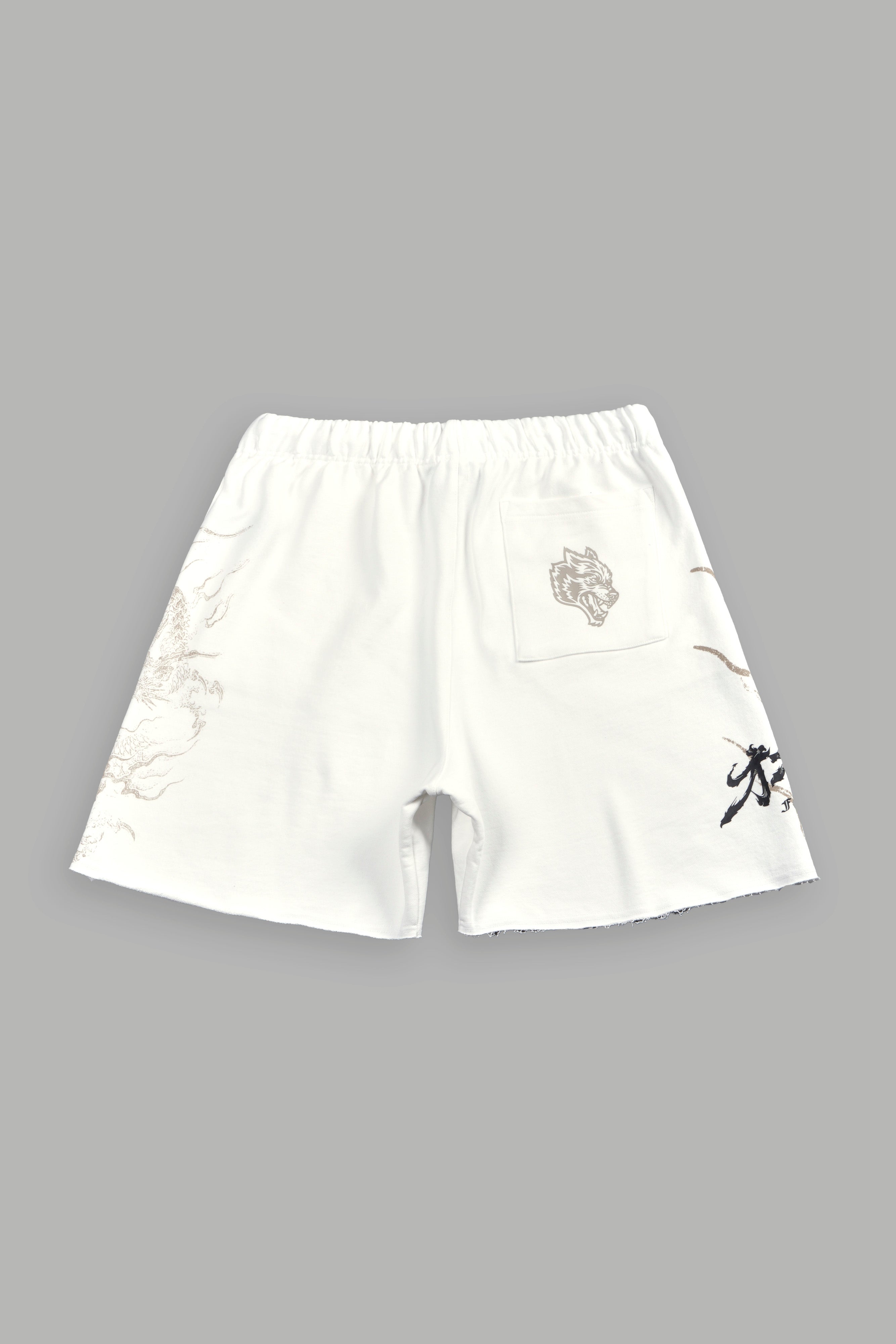 Kokuryu Grunge Oversized Raw Hem Post Lounge Sweat Shorts in Cream