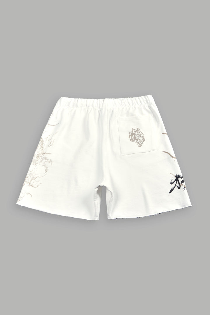 Kokuryu Grunge Oversized Raw Hem Post Lounge Sweat Shorts in Cream