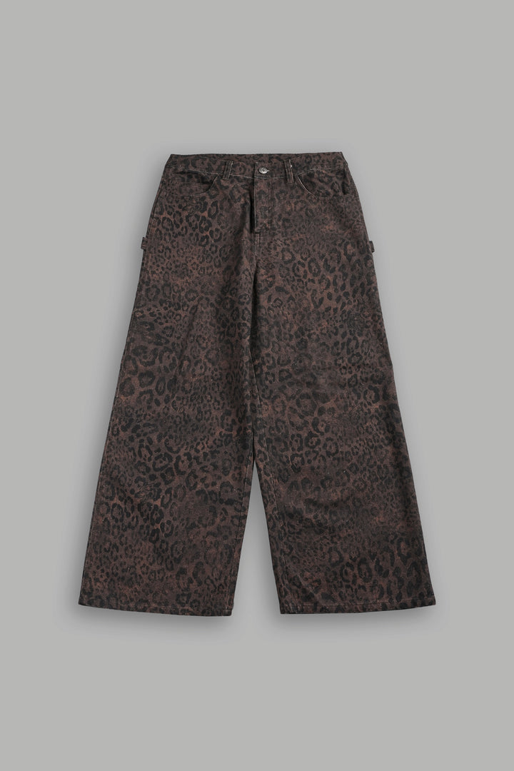Wolves Chopper Wide Leg Carpenter Pant in Darc Brown Leopard