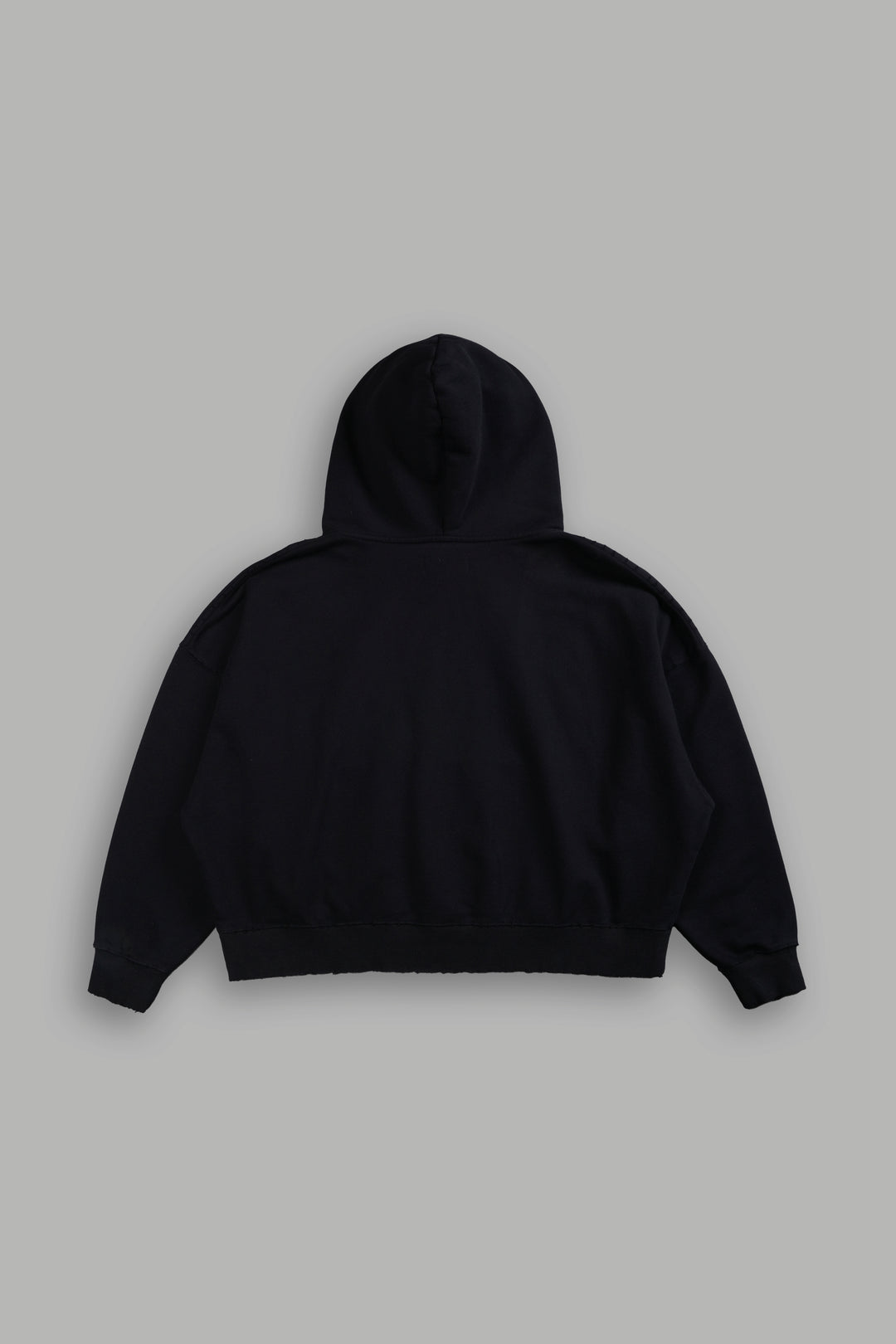 Forged From Iron Applique Destroyed Grunge Gage Box Cut Hoodie in Black