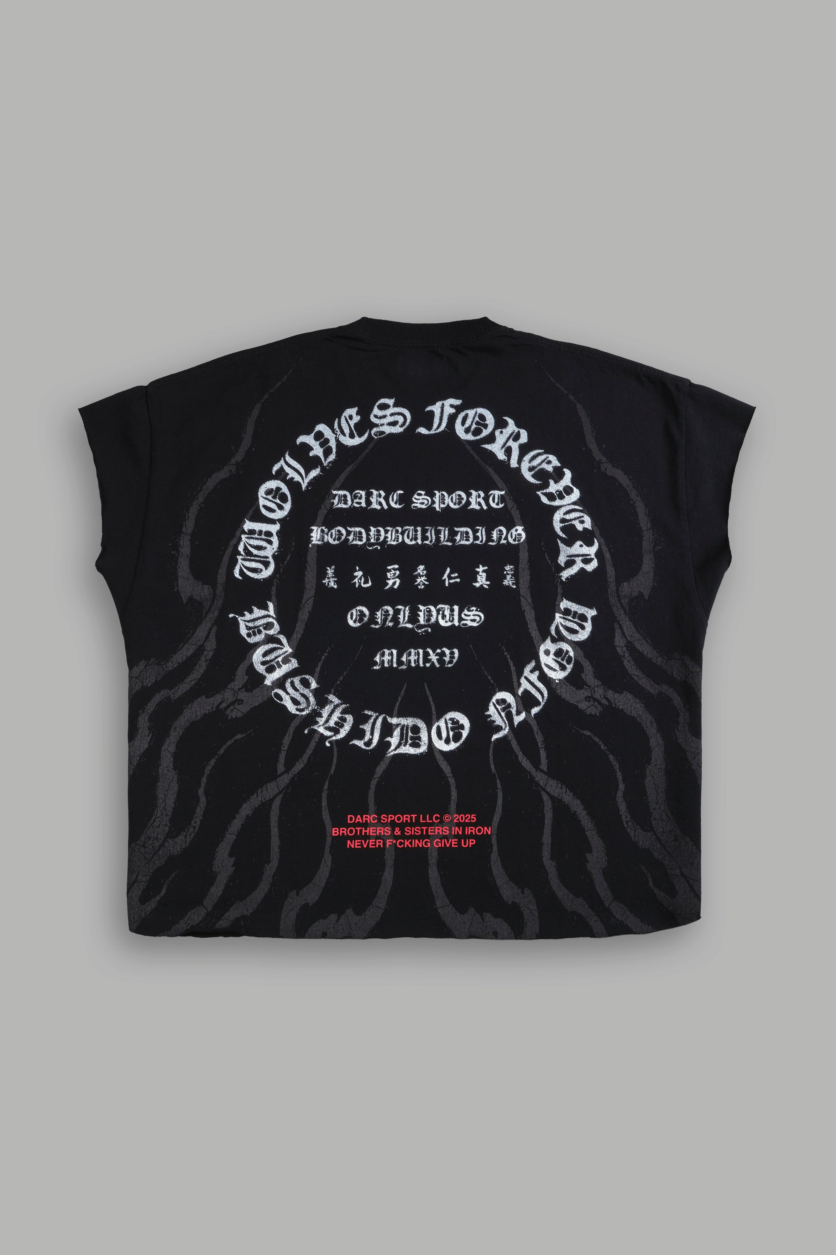 Warrior's Fire Grunge Cut-Off Tee in Black