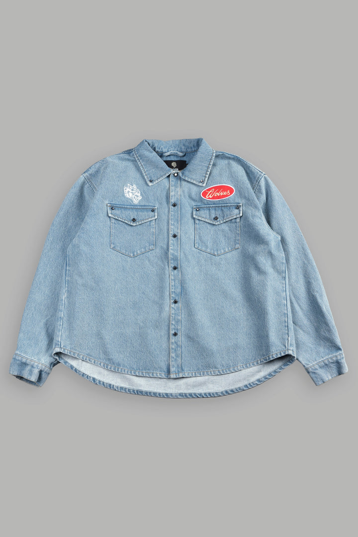 Wlvsfrvr Patch Winslow Denim Shirt Jacket in Light Wash
