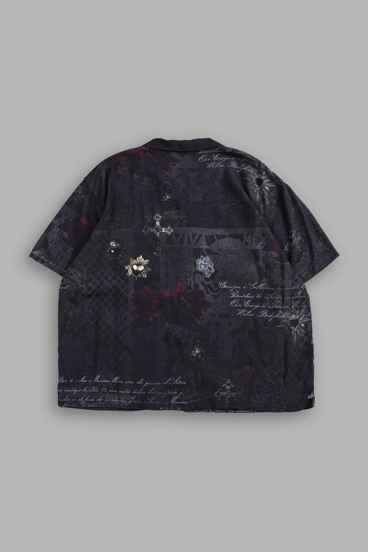 Wolves Pyramid Romero Mid Length Button Up In Rosas Del Corazon