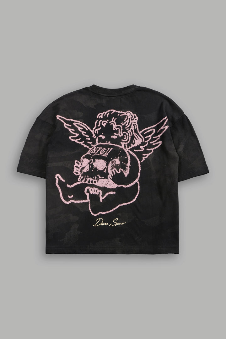 Cherub and the Skull Unisex Premium "Box Cut" Tee in Black Vintage Woodland Camo