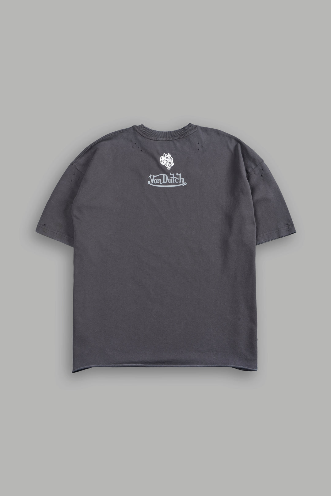 Flight Club Distressed Grunge Mid-Length Raw Hem Tee in Wolf Gray