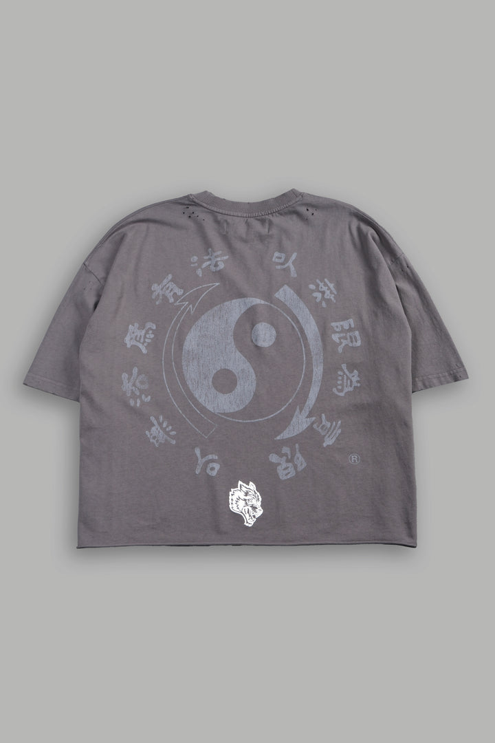 Bruce Lee Forever Distressed Grunge Box Cut Tee V2 in Slate Gray