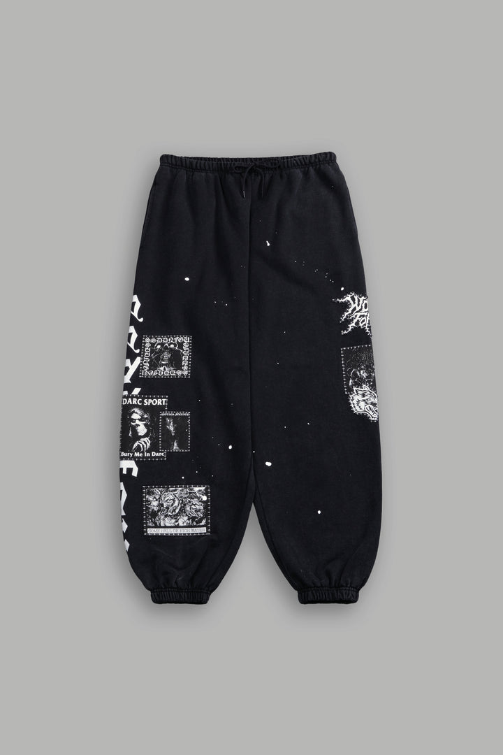 Stitched In Unisex Lounger Sweat Pants in Black Vandal Wash