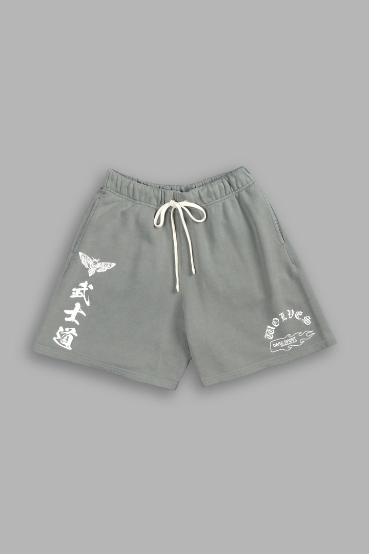 Okami Wolf Oversized Post Lounge Sweat Shorts in Owen Green