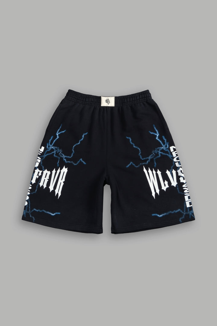 Iron Code Oversized Osiris Sweat Shorts in Black Drift Wash