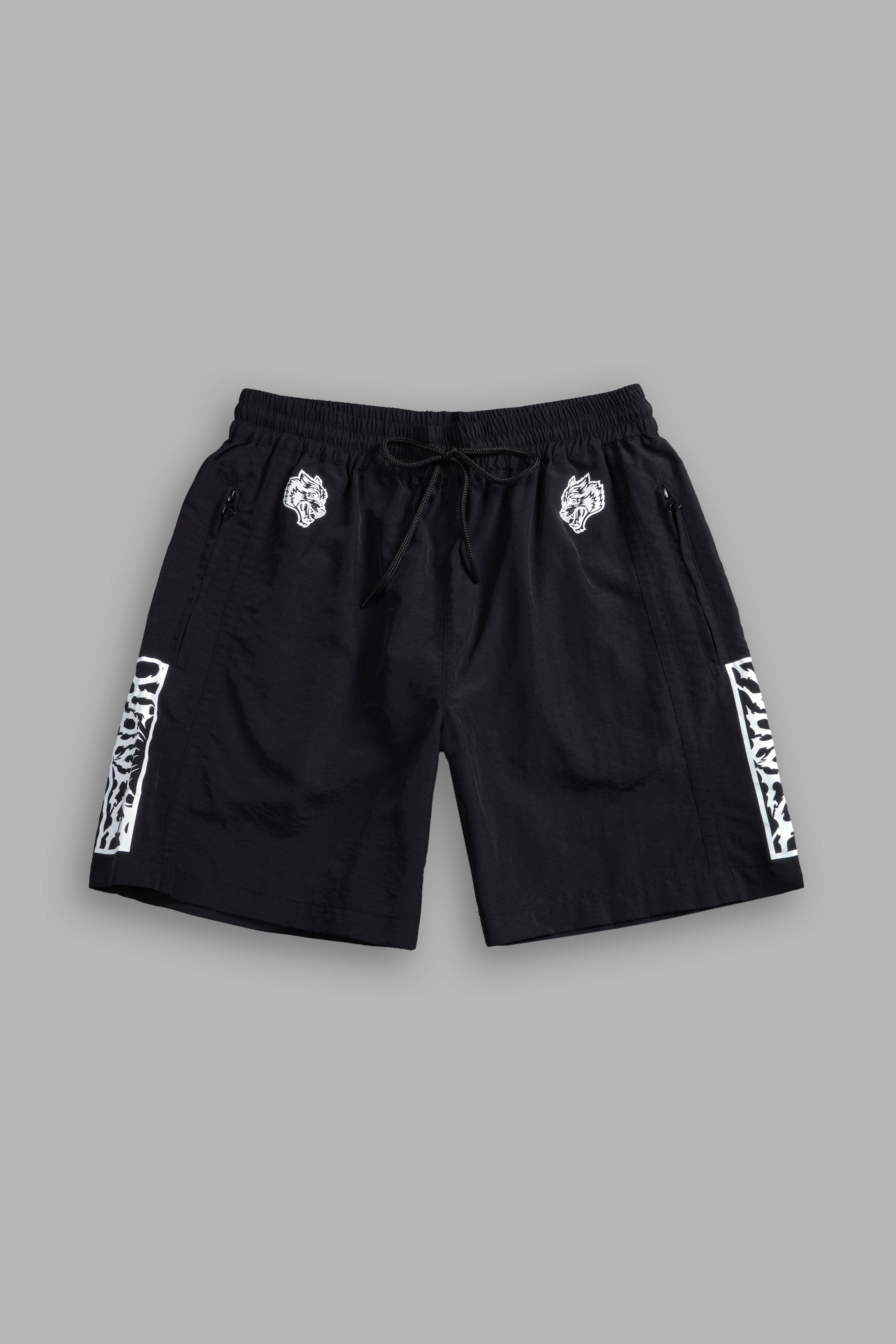 Midnight Wolves Remind Track Shorts in Black/Black