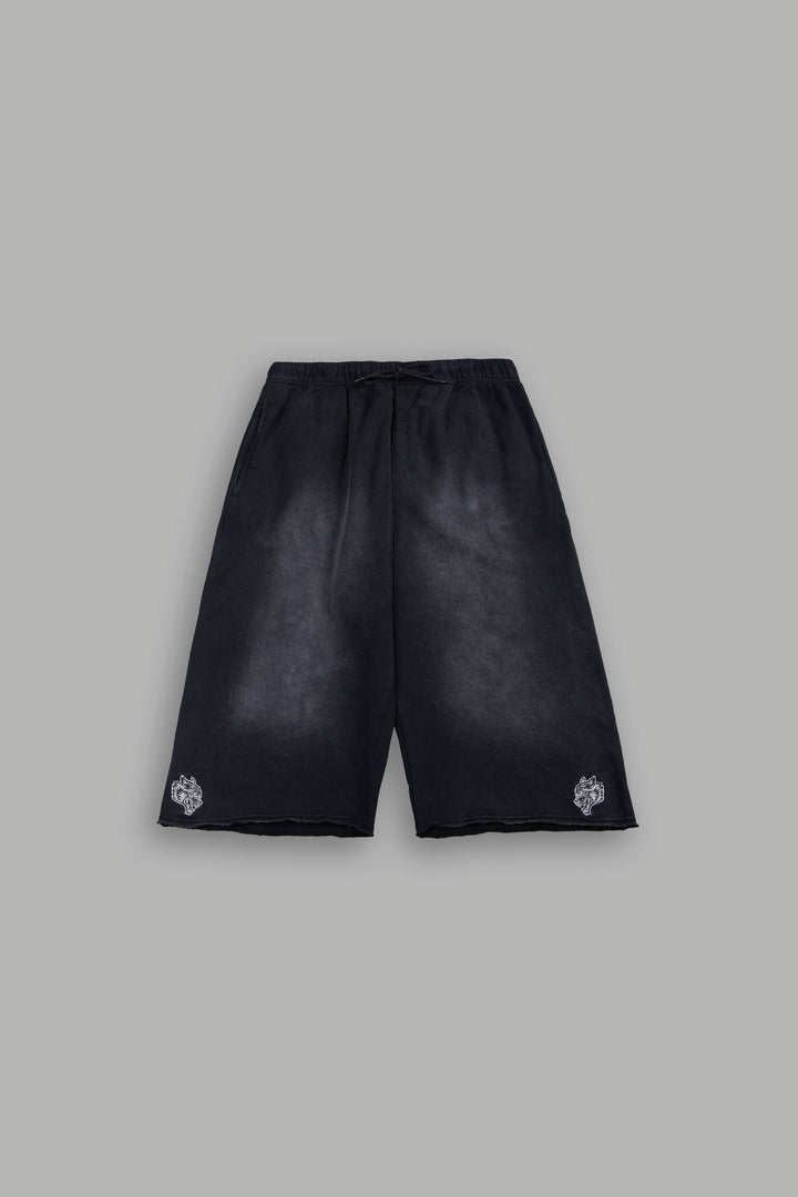 Dual Wolf Capri Sweat Pants In Black Super Sun Fade