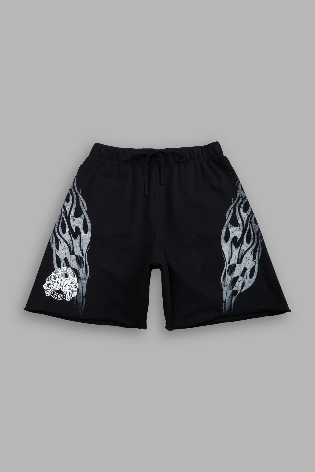 Race Inferno Grunge Oversized Raw Hem Post Lounge Sweat Shorts in Black